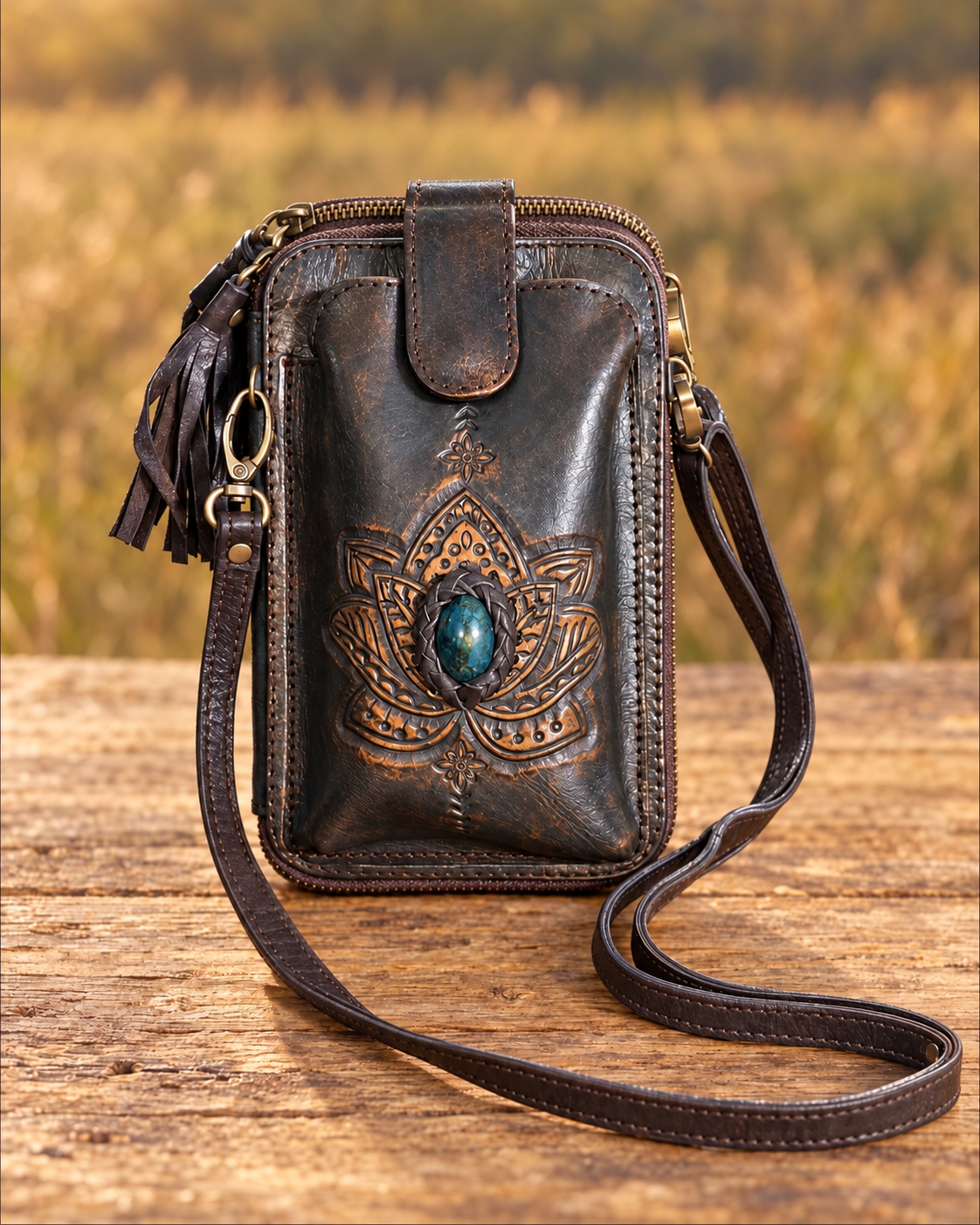 Lotus - Leather Phone Wallet Mixed Stone