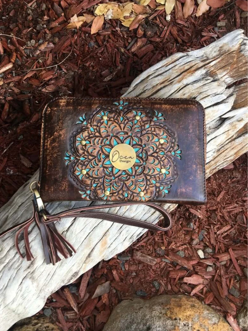 Sage Mandala Leather Wallet