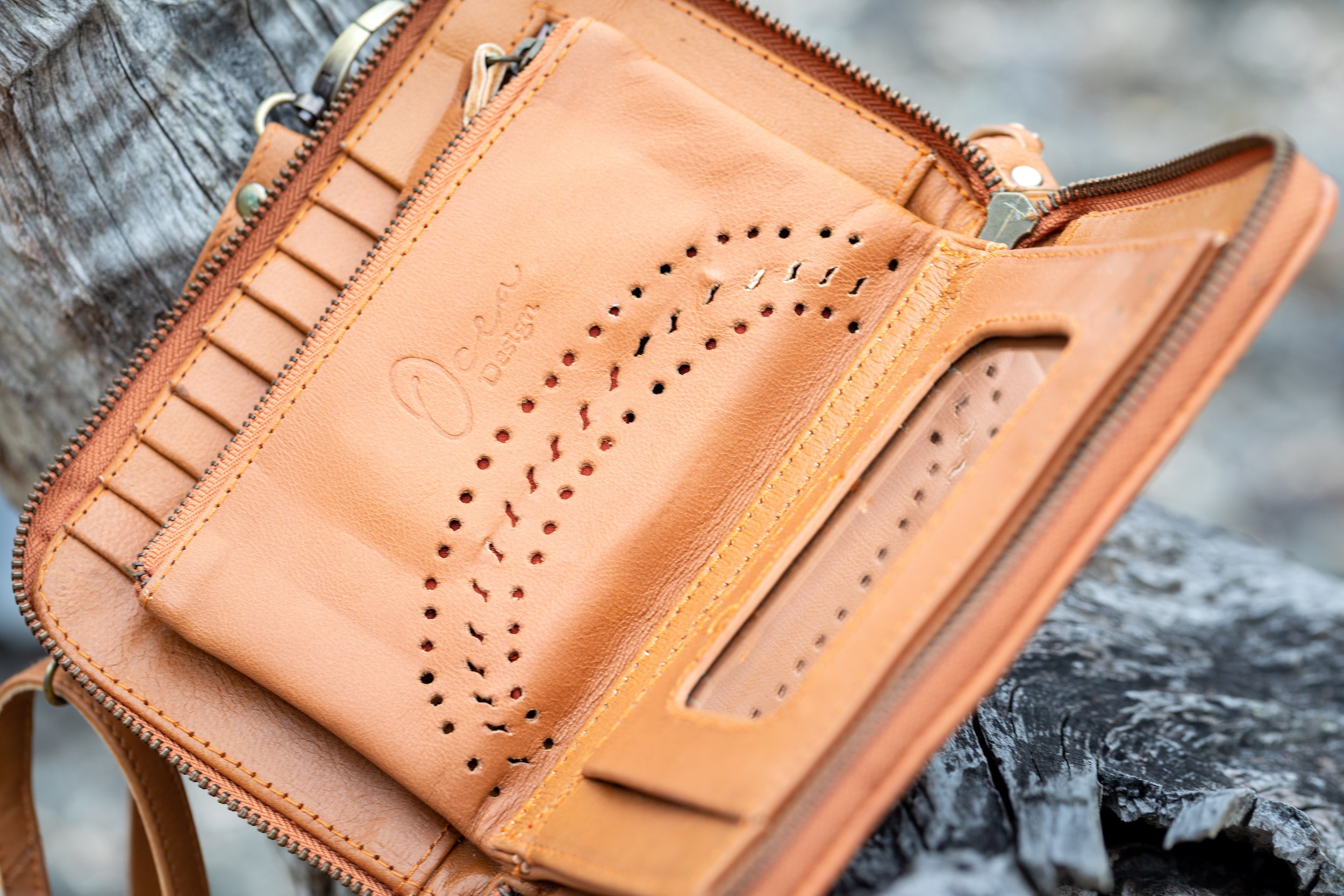 Sage Mandala Leather Crossbody Wallet - Landscape