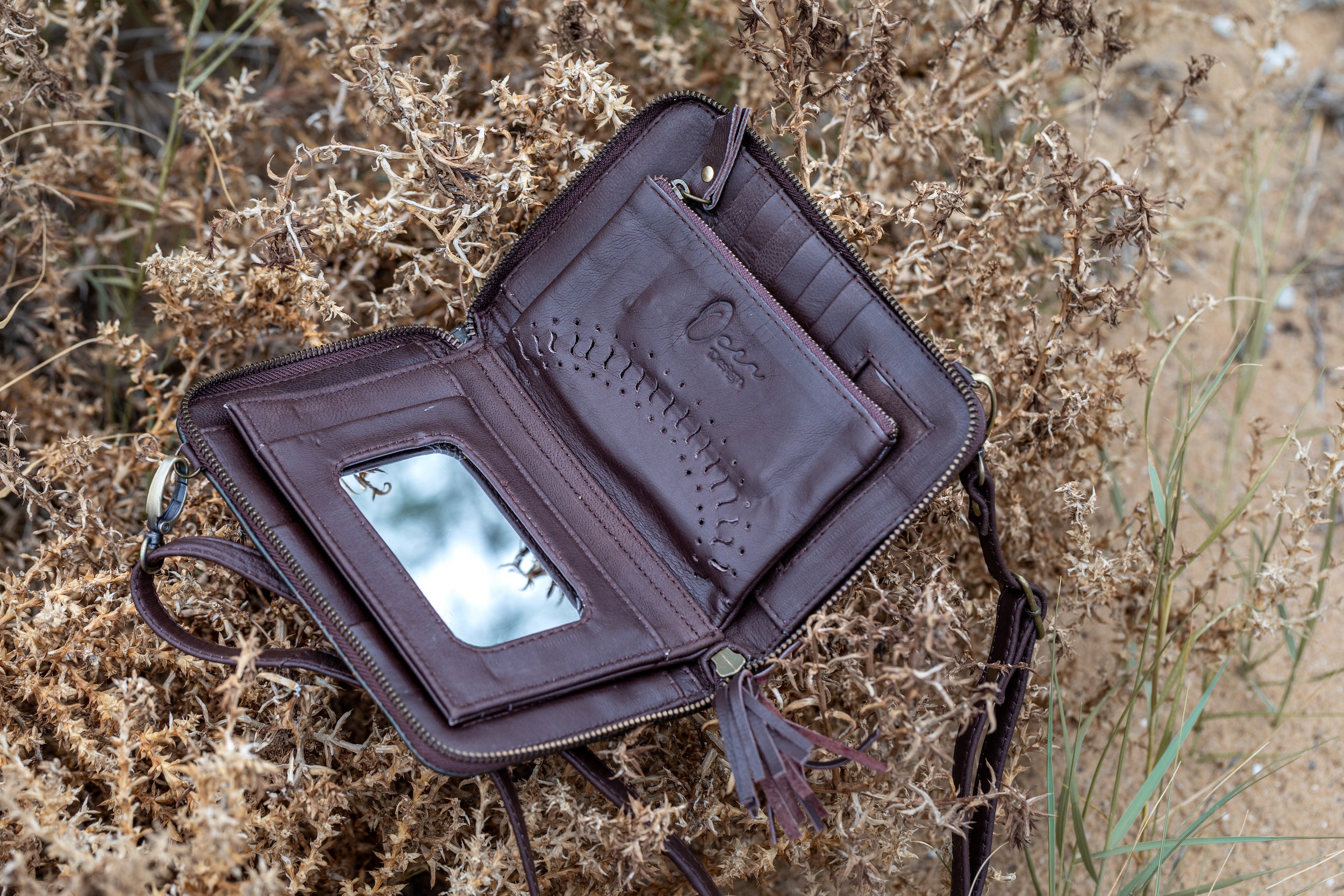 Sage Mandala Leather Crossbody Wallet - Landscape
