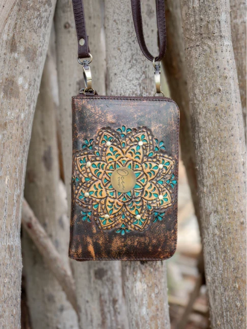 Sage ~ Leather Wallet With Portrait Crossbody, Shoulder Strap