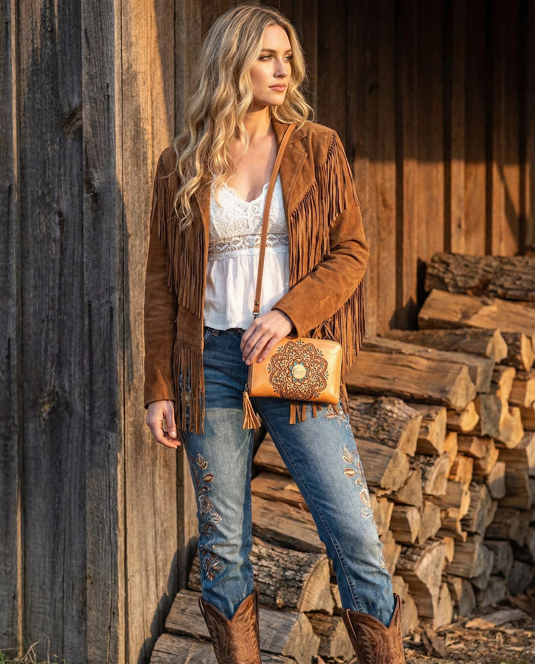 Sage Mandala Leather Crossbody Wallet